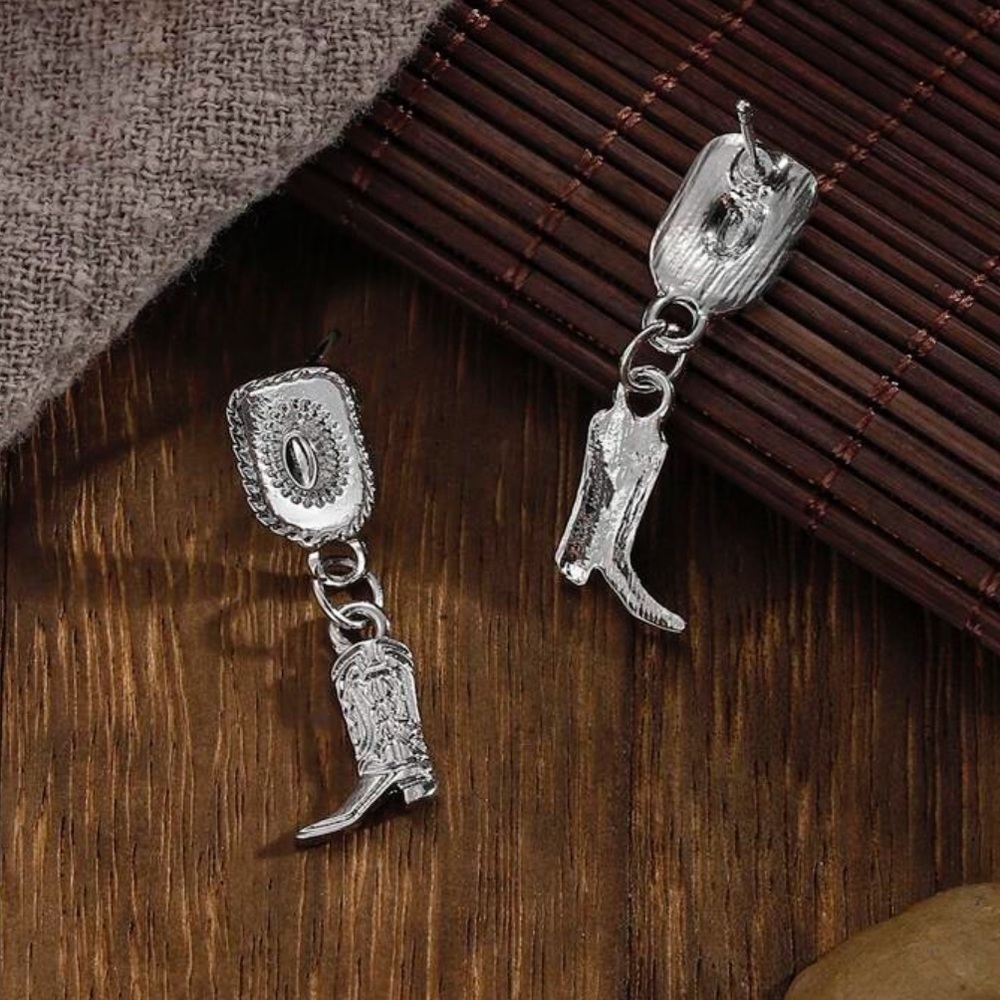 silver Cowboy boot drop earrings